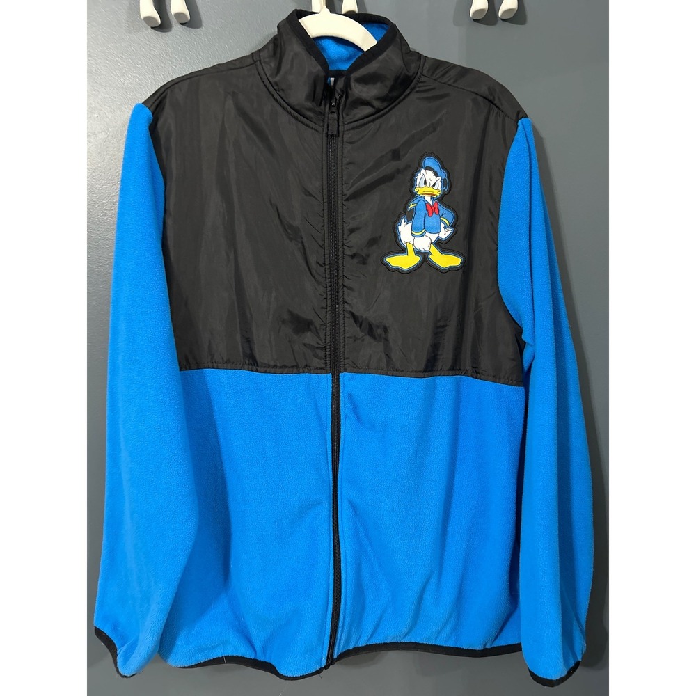Disney Donald Duck Fleece Jacket Men's Blue Black Zip Up Size Large